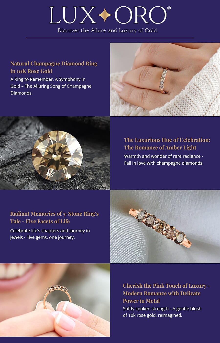 Natural Champagne Diamond Ring in 10K Rose Gold Banner