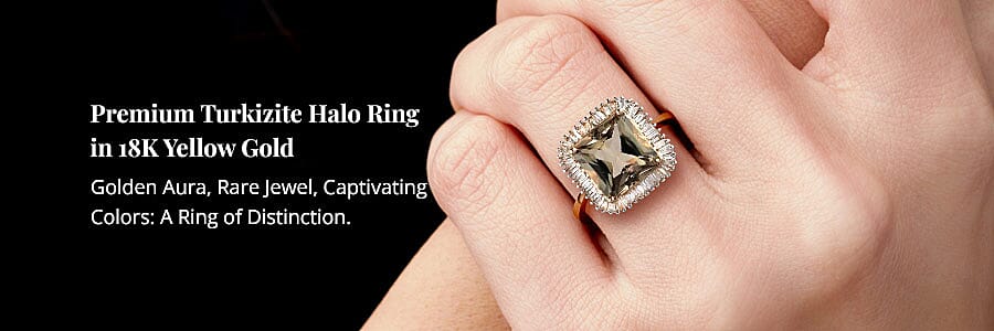 Premium Turkizite Halo Ring in 18K Yellow Gold Banner