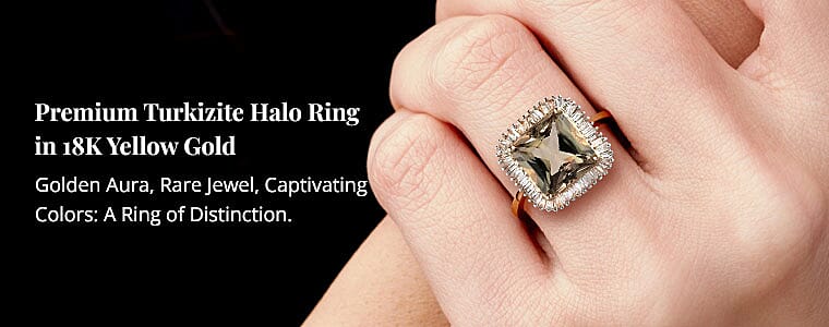 Premium Turkizite Halo Ring in 18K Yellow Gold Banner