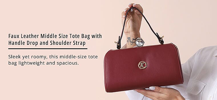 Faux Leather Middle Size Tote Bag with Handle Drop and Shoulder Strap Banner