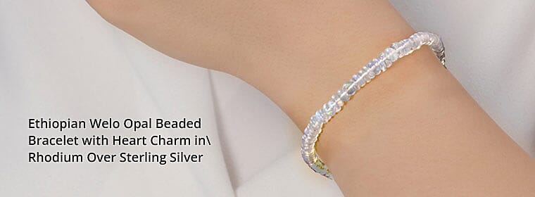 Ethiopian Welo Opal Beaded Bracelet with Heart Charm in Rhodium Over Sterling Silver Banner