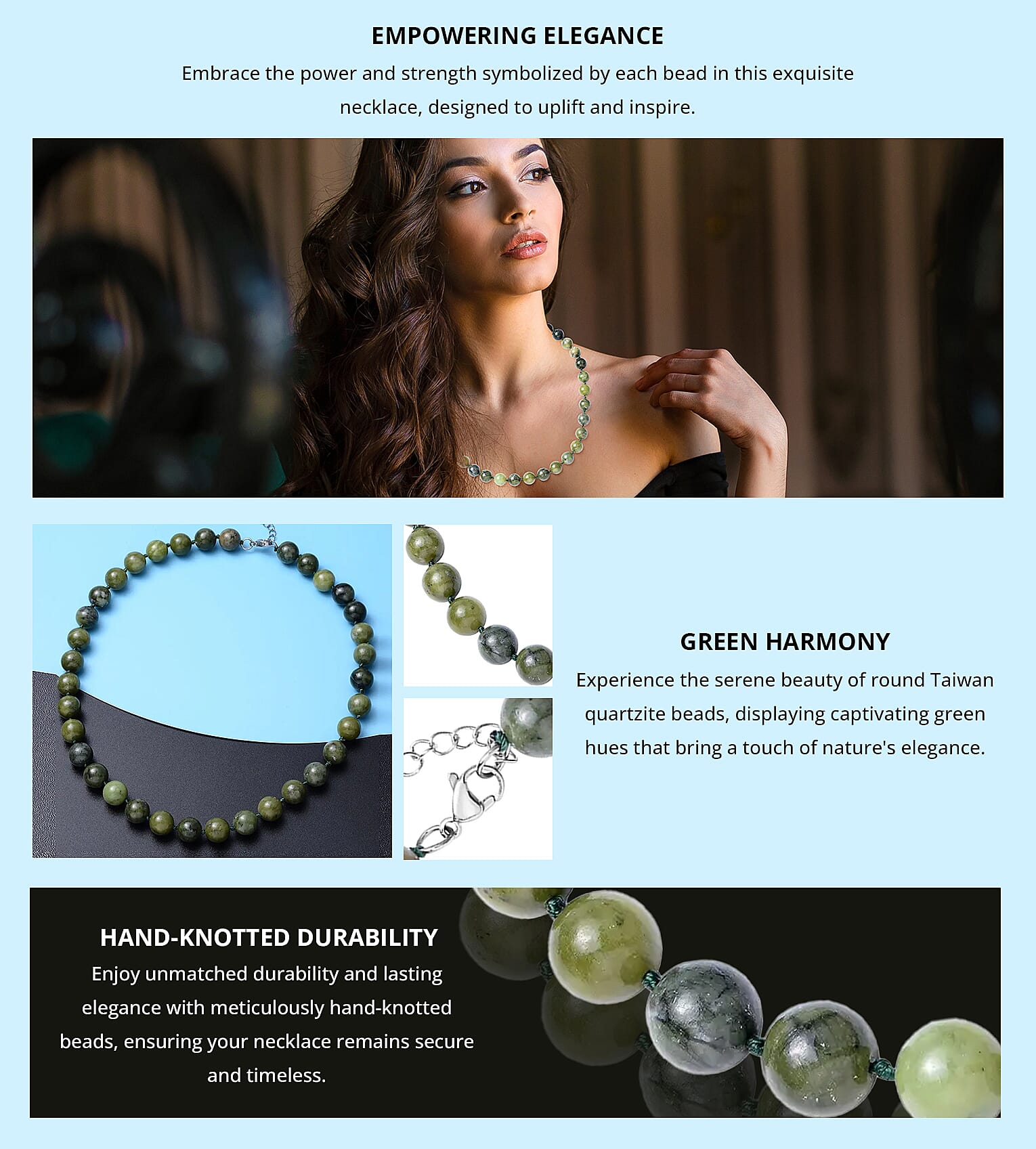 Taiwan Quartzite 456.50 ctw Beaded Necklace in Stainless Steel 20 Inches Banner