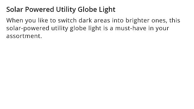 Solar Powered Utility Globe Light