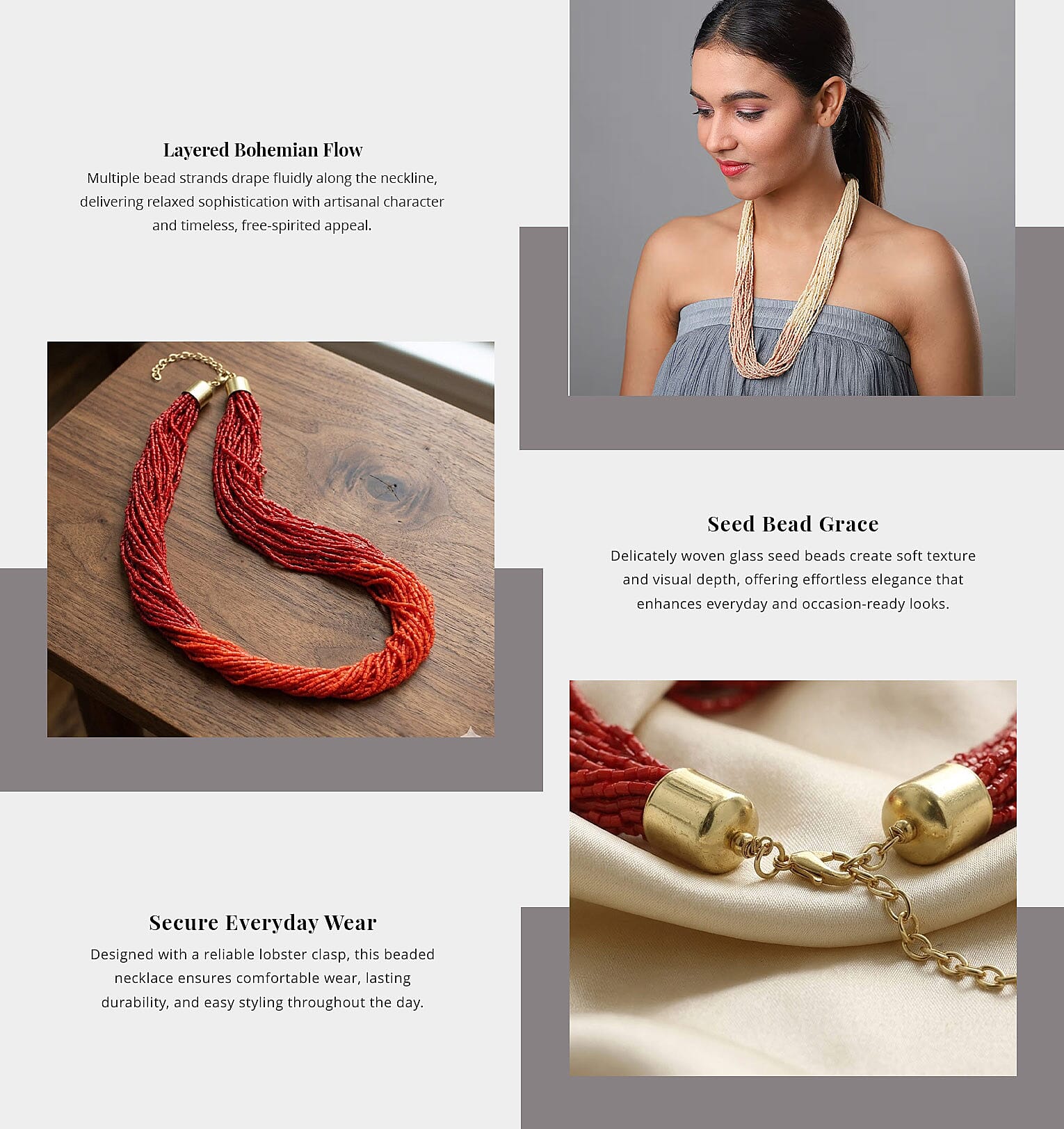 Ivory Glass Seed Beaded Necklace 22 Inches Banner