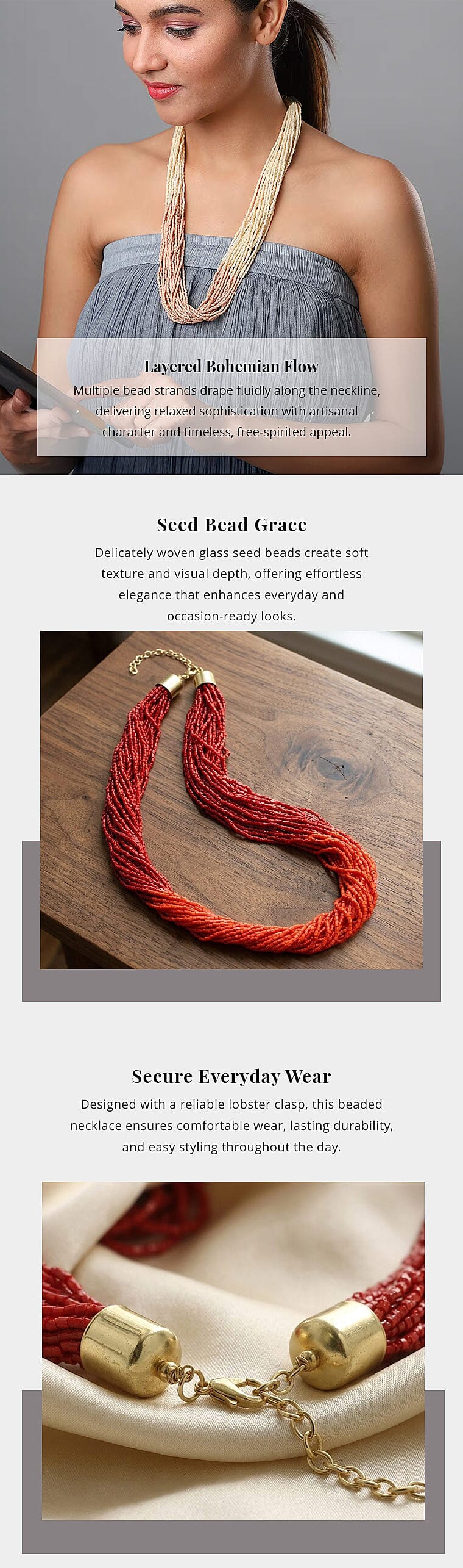 Ivory Glass Seed Beaded Necklace 22 Inches Banner