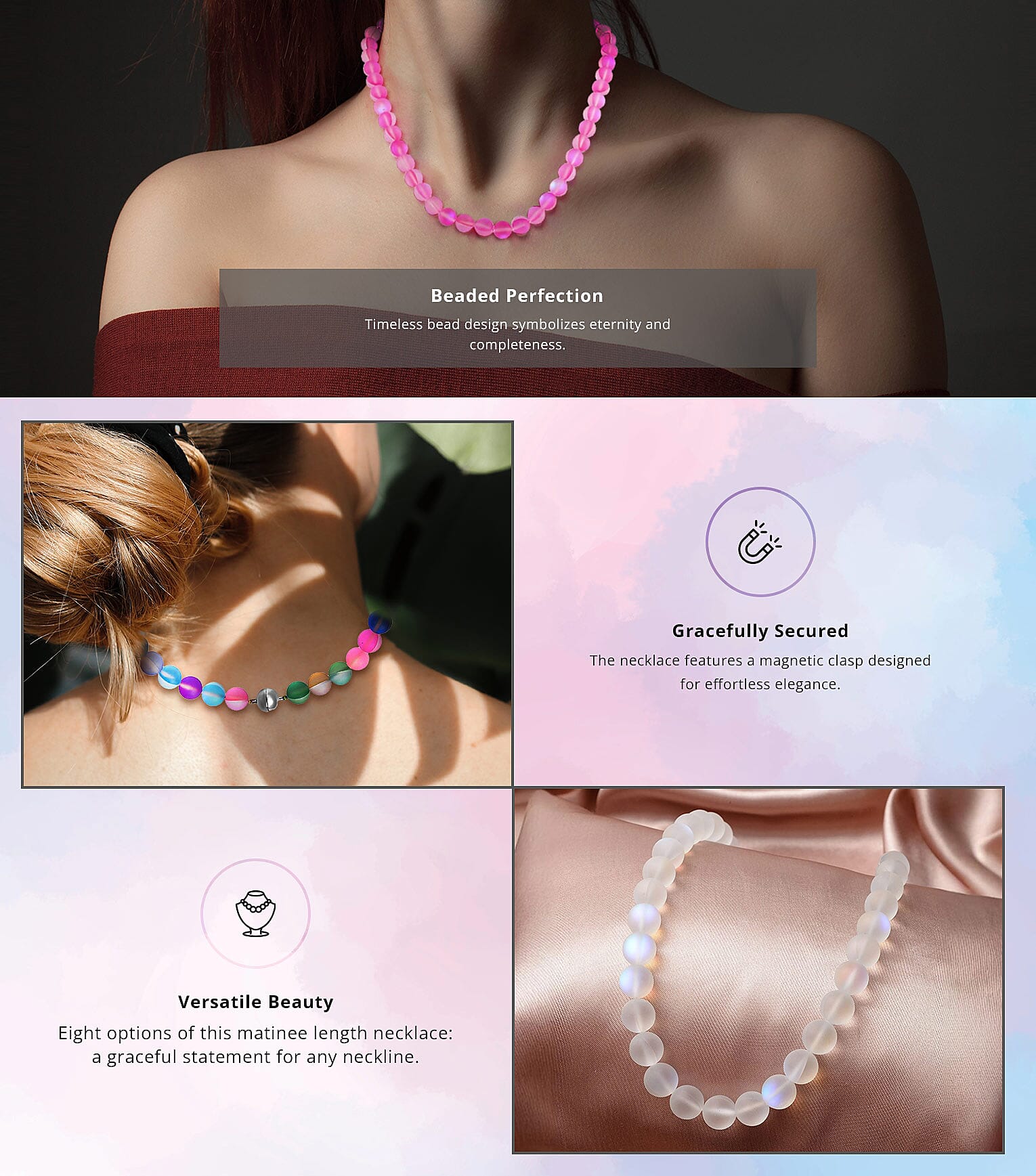 Bead Necklace Silvertone With Magnetic Clasp Banner