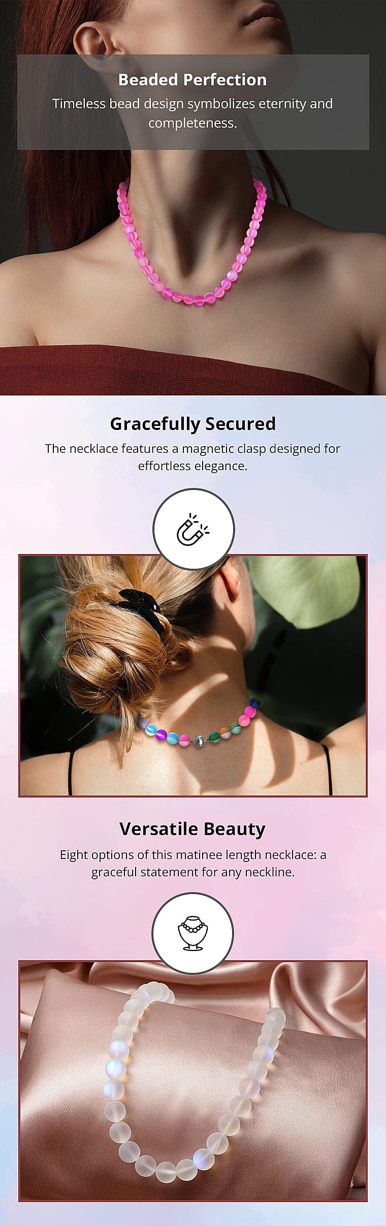 Bead Necklace Silvertone With Magnetic Clasp Banner