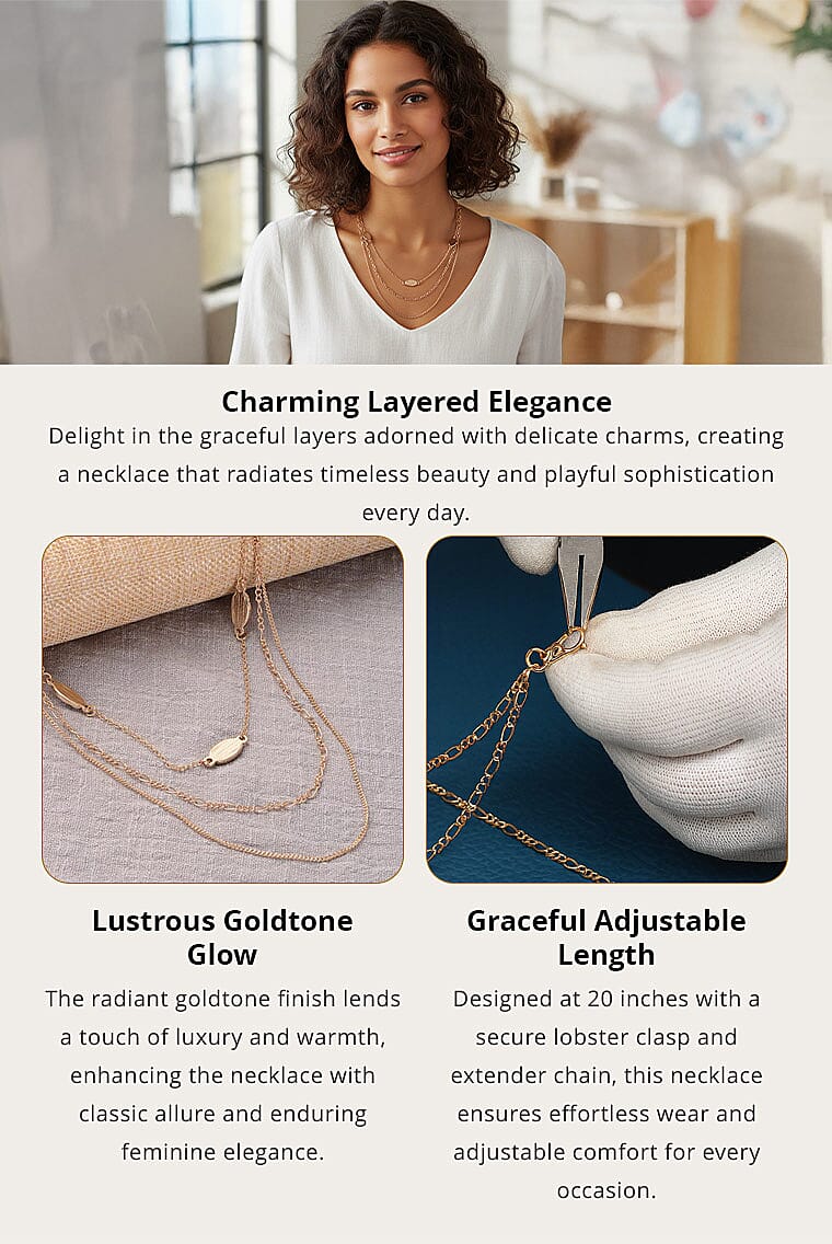 Multi Layered Necklace 20 Inches with Charms in Goldtone Banner