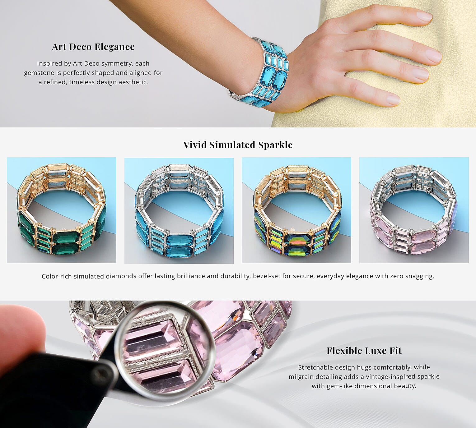 Simulated Light Blue Diamond Bracelet in Silvertone Banner