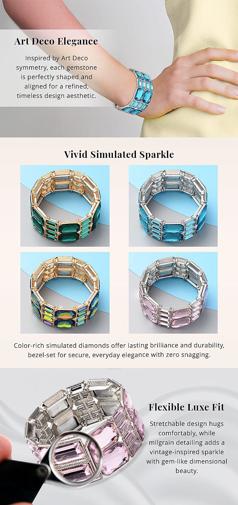 Simulated Light Blue Diamond Bracelet in Silvertone Banner