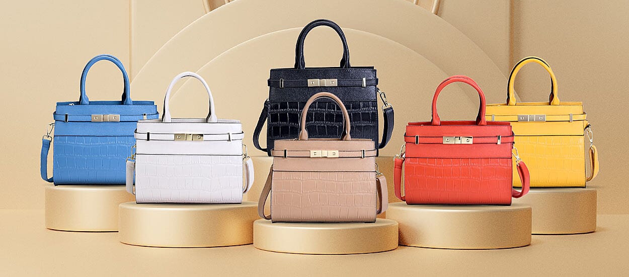 Texture Inspired Pattern Genuine Leather Convertible Satchel Bag Banner