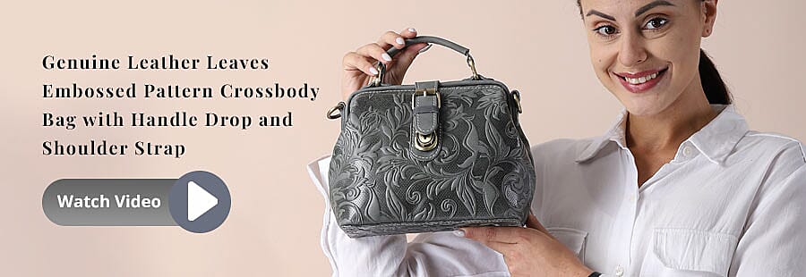 Genuine Leather Leaves Embossed Pattern Crossbody Bag with Handle Drop and Shoulder Strap Banner