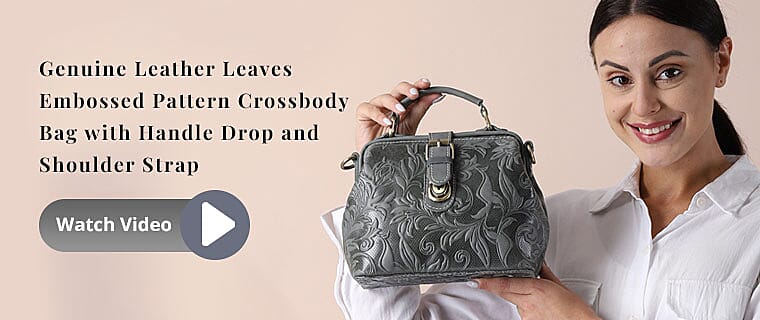 Genuine Leather Leaves Embossed Pattern Crossbody Bag with Handle Drop and Shoulder Strap Banner