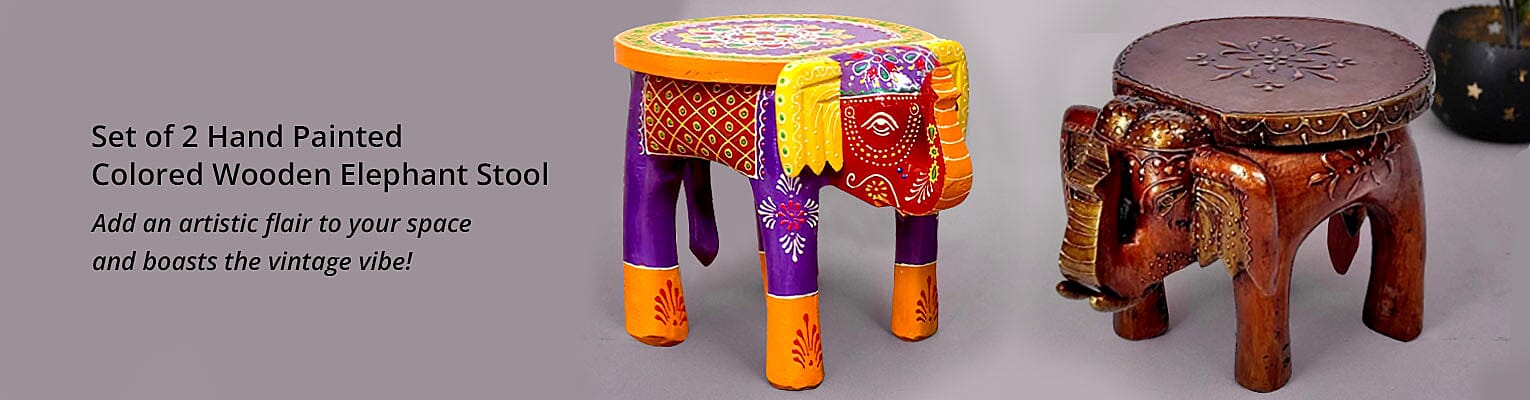 Wooden Elephant Stool Banner