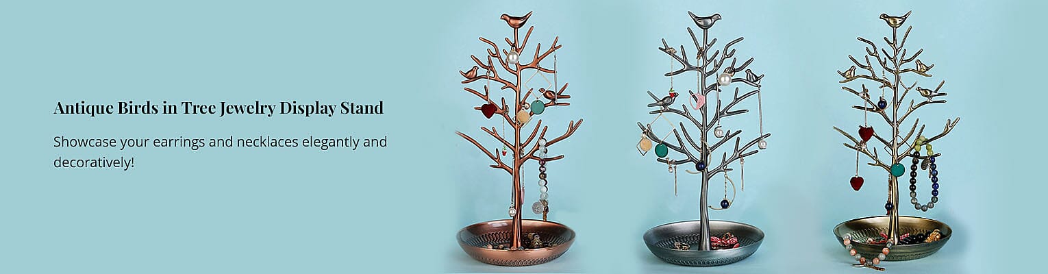 Antique Birds in Tree Jewelry Display Stand Banner