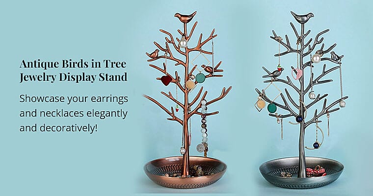 Antique Birds in Tree Jewelry Display Stand Banner