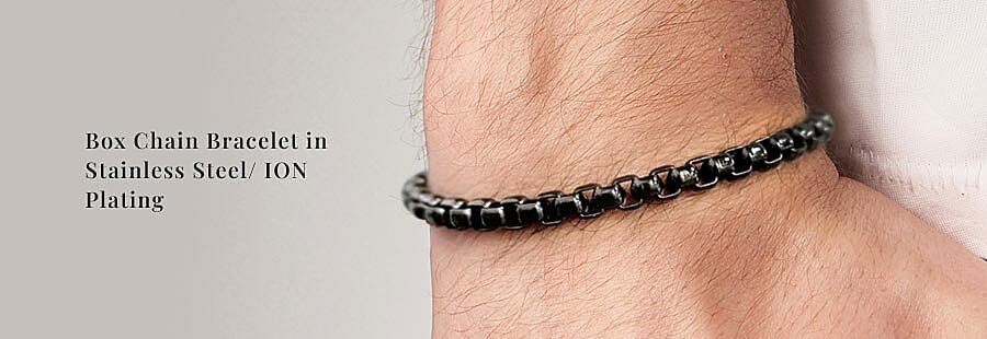 Box Chain Bracelet in Stainless Steel/ ION Plating Banner