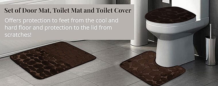 Set of Door Mat, Toilet Mat and Toilet Cover Banner