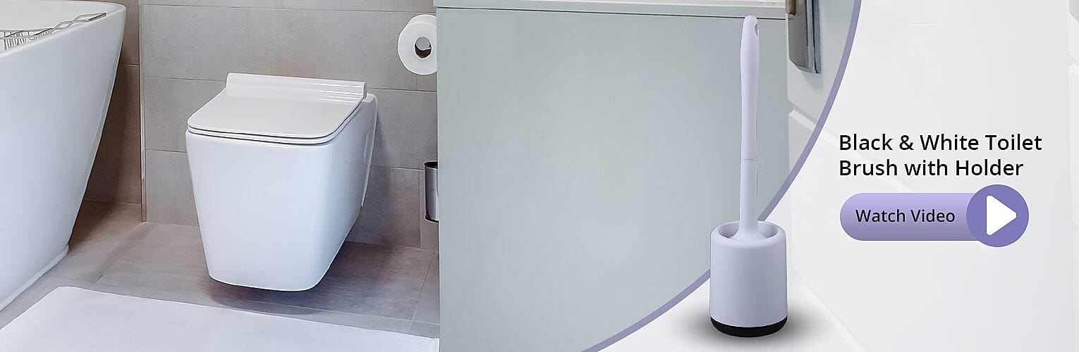 Black & White Toilet Brush with Holder Banner