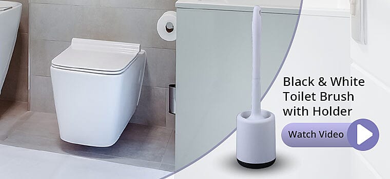 Black & White Toilet Brush with Holder Banner