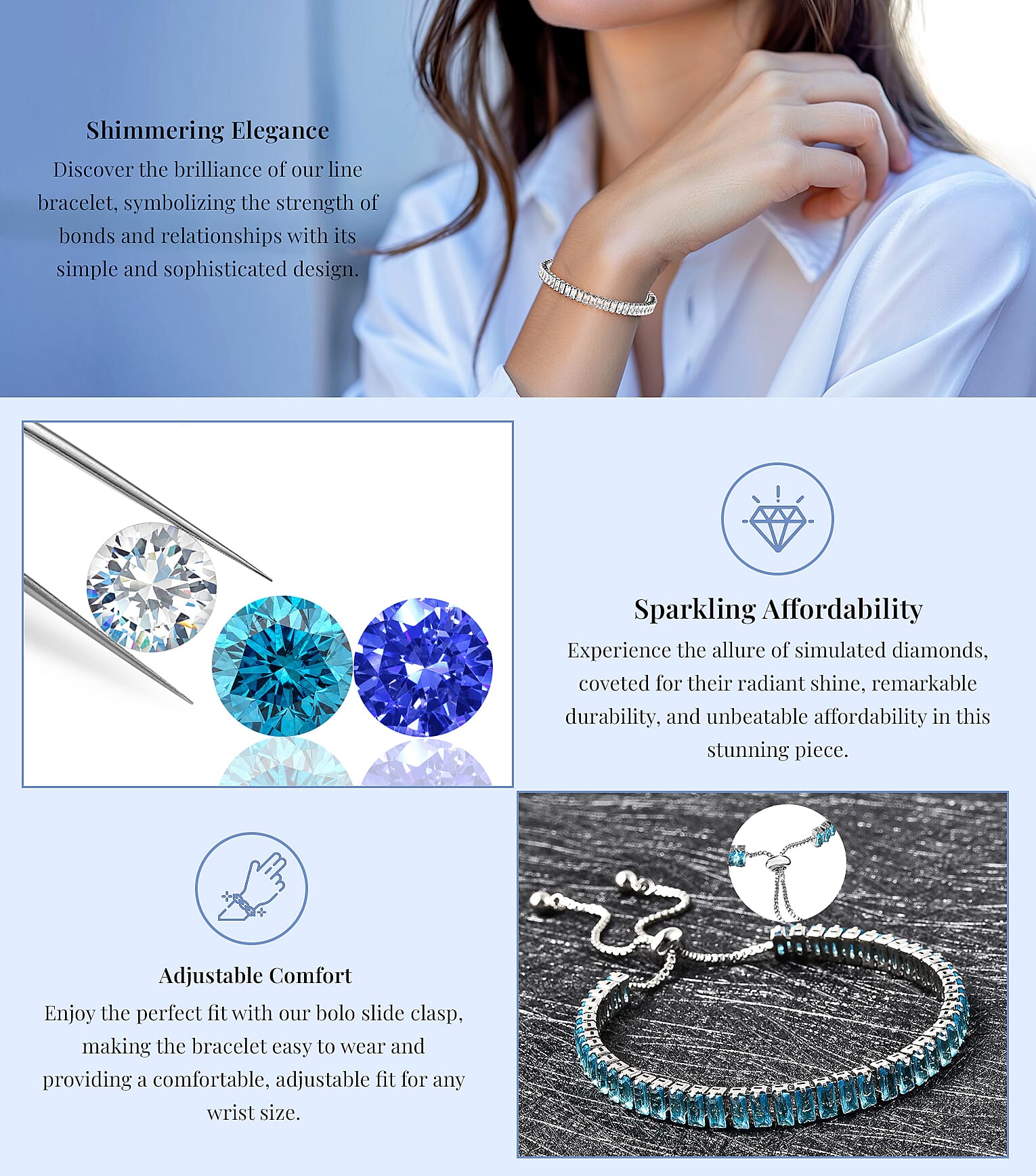 Simulated White Diamond Bolo Bracelet in Silvertone Banner