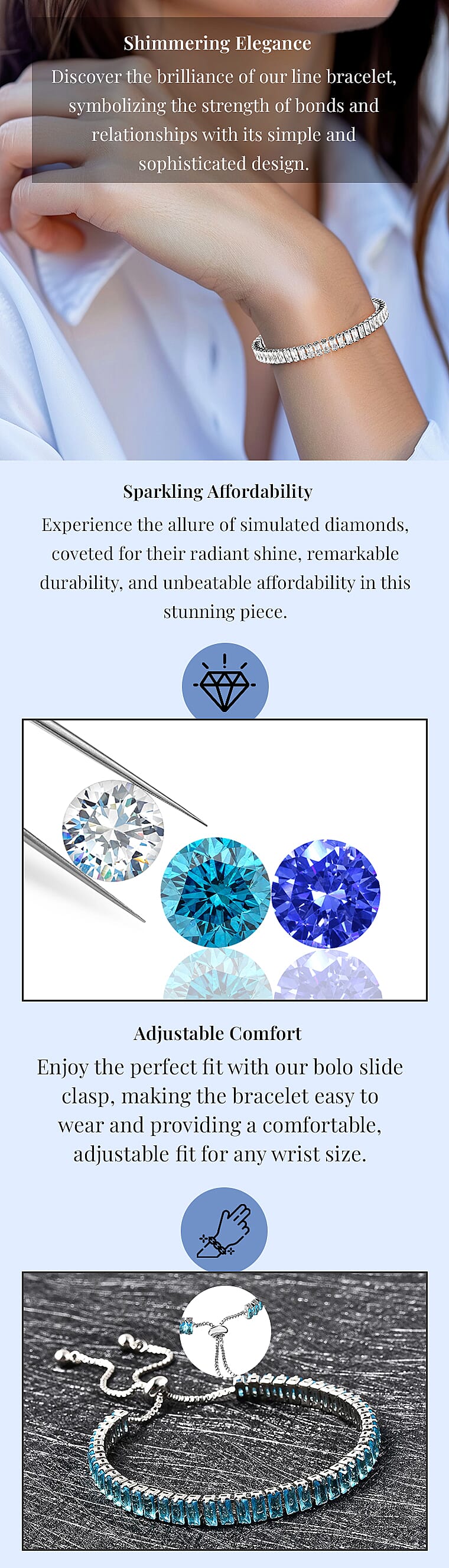 Simulated White Diamond Bolo Bracelet in SilvertoneBanner