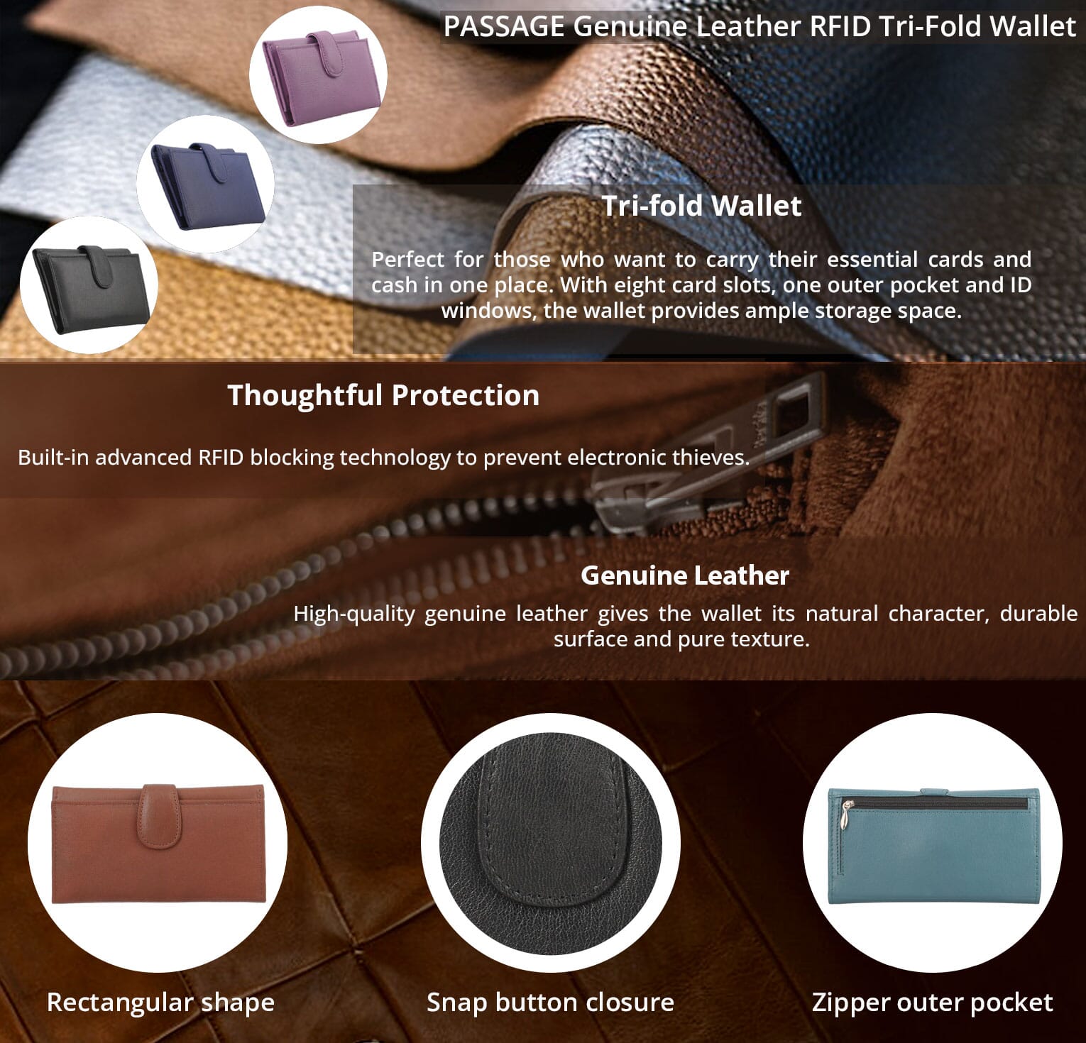 Buy Passage Green Genuine Leather RFID Tri-Fold Wallet at ShopLC.