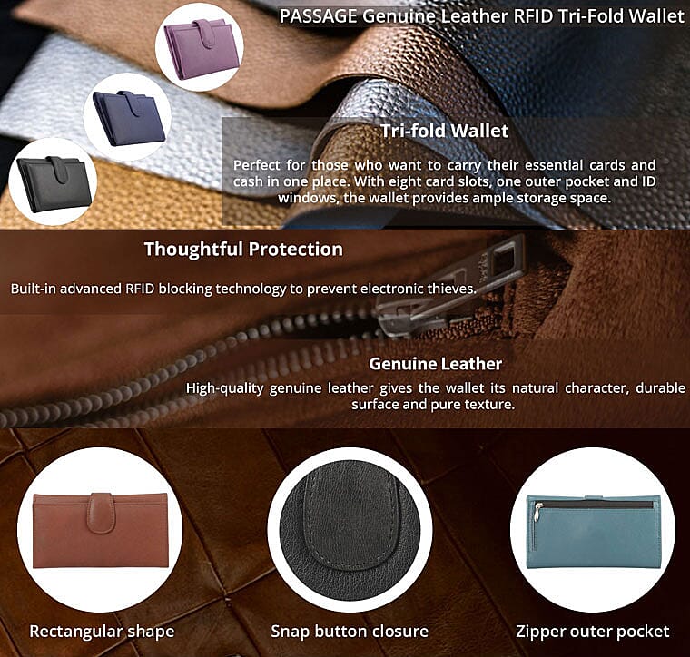 PASSAGE Genuine Leather RFID Tri-Fold Wallet Banner