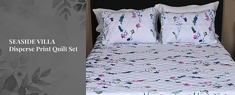 SEASIDE VILLA Disperse Print Quilt Set Banner