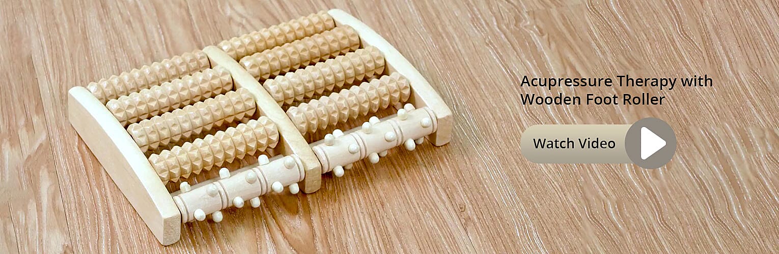Acupressure Therapy with Wooden Foot Roller Banner