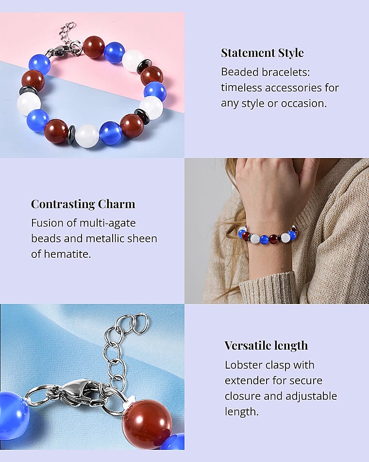 Multi Agate and Hematite Beaded Bracelet in Stainless Steel Banner