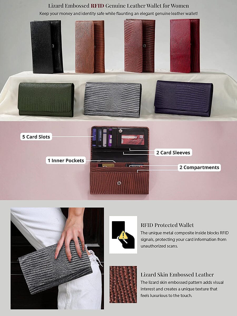 Lizard Embossed RFID Genuine Leather Wallet for Women Banner