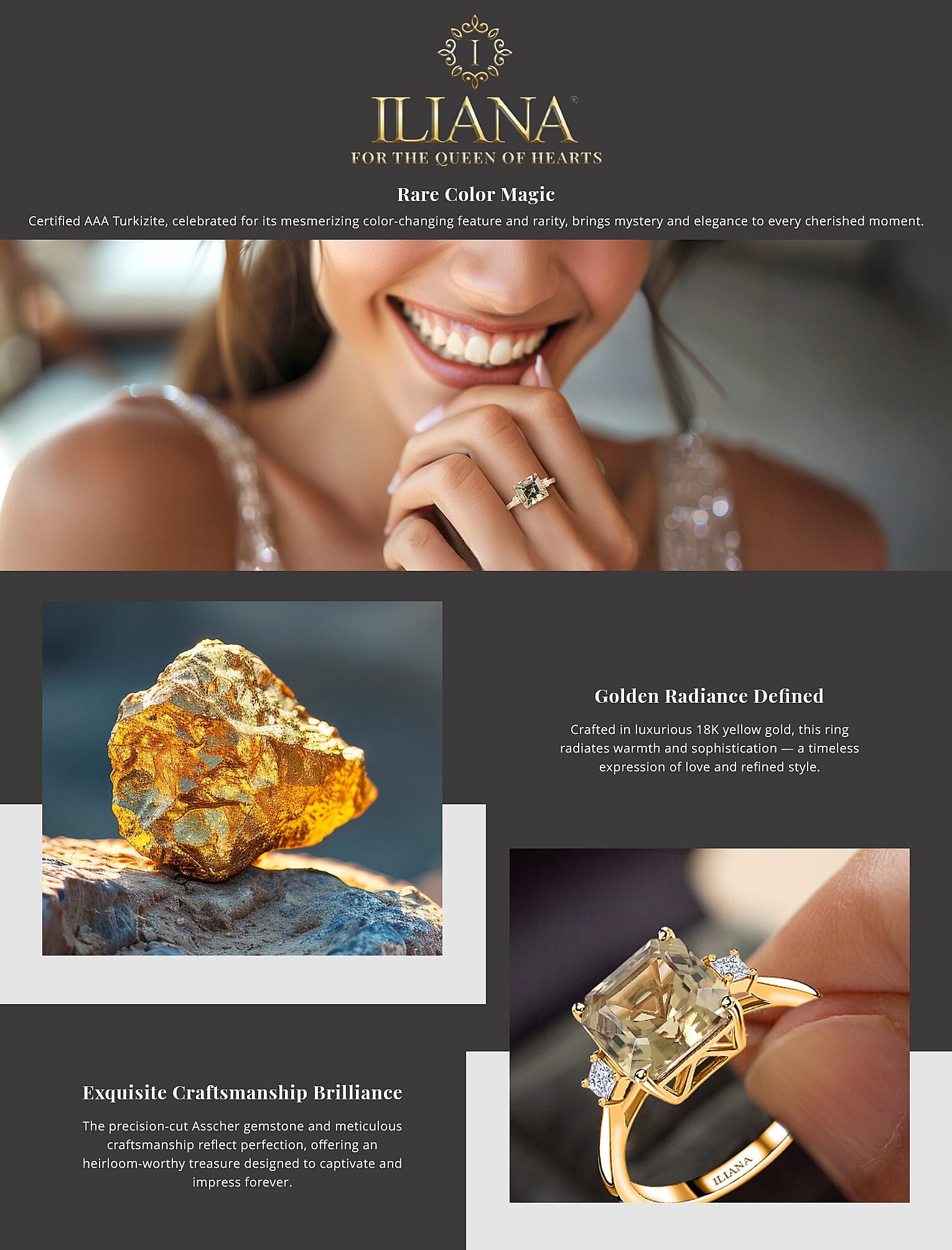 Certified and Appraised Iliana Asscher Cut AAA Turkizite and G-H SI Diamond 4.35 ctw Ring Banner