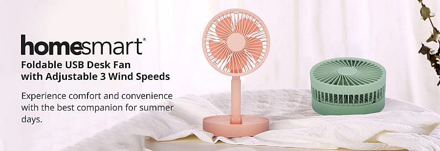 HOMESMART Foldable USB Desk Fan with Adjustable 3 Wind Speeds Banner