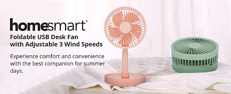 HOMESMART Foldable USB Desk Fan with Adjustable 3 Wind Speeds Banner