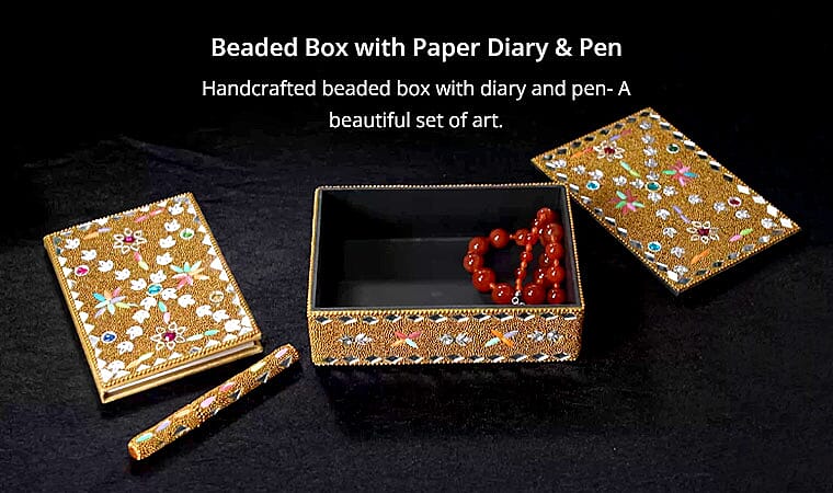 Beaded Box with Paper Diary & Pen Banner