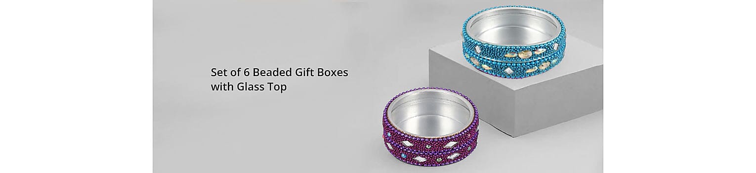 Set of 6 Beaded Gift Boxes with Glass Top Banner