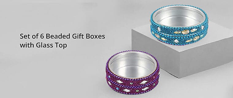Set of 6 Beaded Gift Boxes with Glass Top Banner