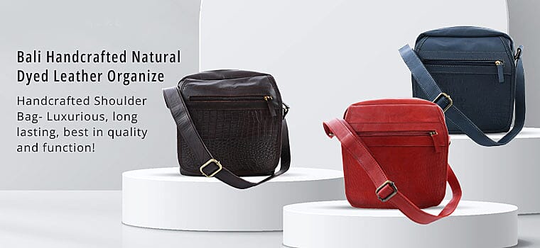Bali Handcrafted Natural Dyed Leather Organize Shoulder Bag Banner