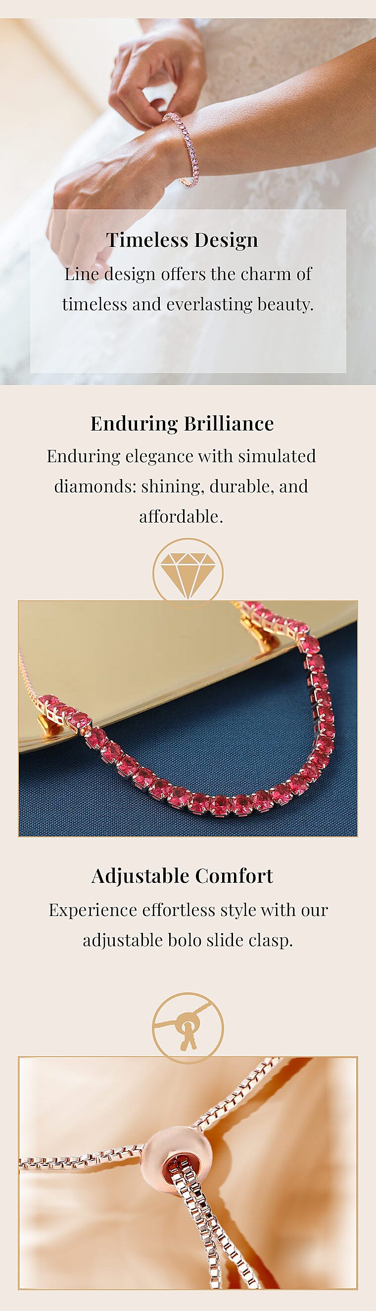 Simulated Diamond Bolo Bracelet in RosetoneBanner