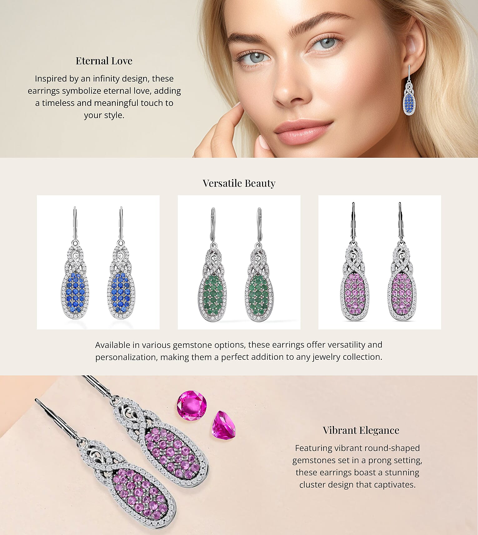 Infinity Cocktail Earrings in Platinum Over Sterling Silver Banner