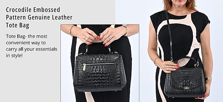 Crocodile Embossed Pattern Genuine Leather Tote Bag Banner