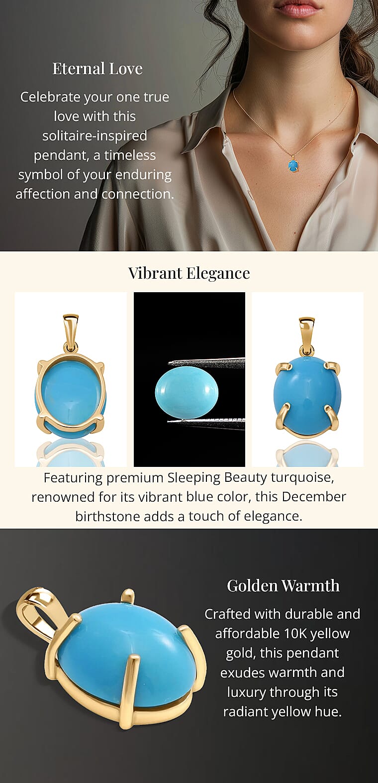 Luxoro Premium Sleeping Beauty Turquoise 3.25 ctw Solitaire PendantBanner