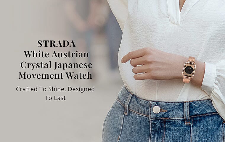 Strada White Austrian Crystal Japanese Movement Watch in Silvertone Banner
