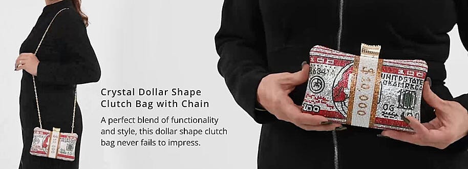 Crystal Dollar Shape Clutch Bag with Chain Banner
