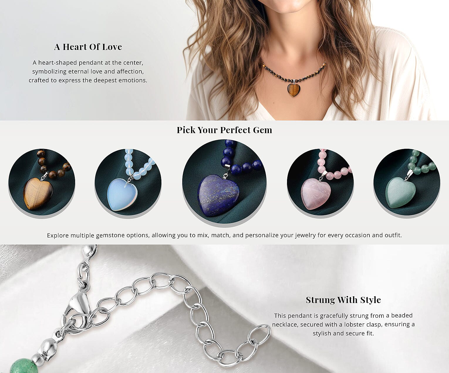 Yellow Tiger's Eye Beaded Necklace with Heart Pendant Banner