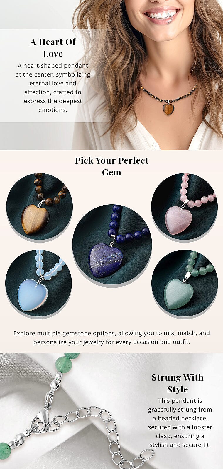 Yellow Tiger's Eye Beaded Necklace with Heart Pendant Banner