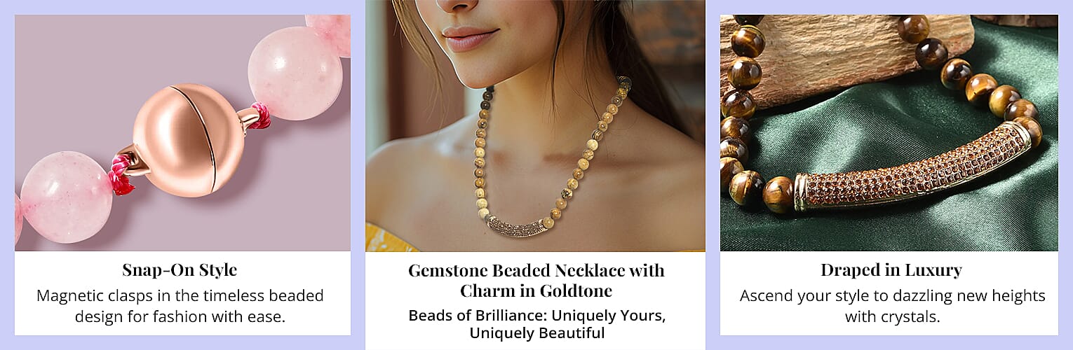 Gemstone Beaded Necklace with Charm in Goldtone Banner