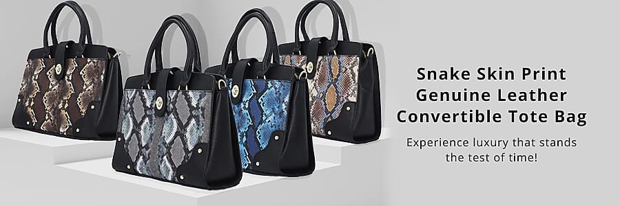 Snake Skin Print Genuine Leather Convertible Tote Bag Banner