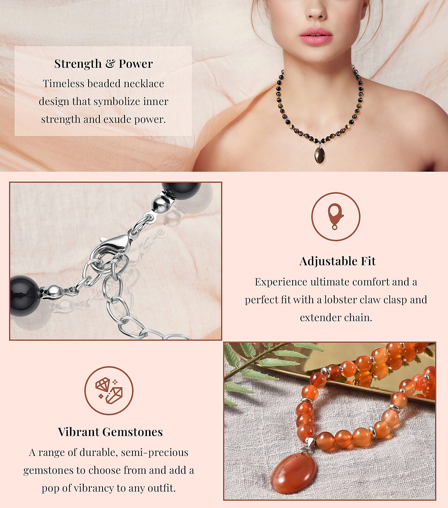 Beaded Necklace with Elongated Matching Pendant in Silvertone Banner